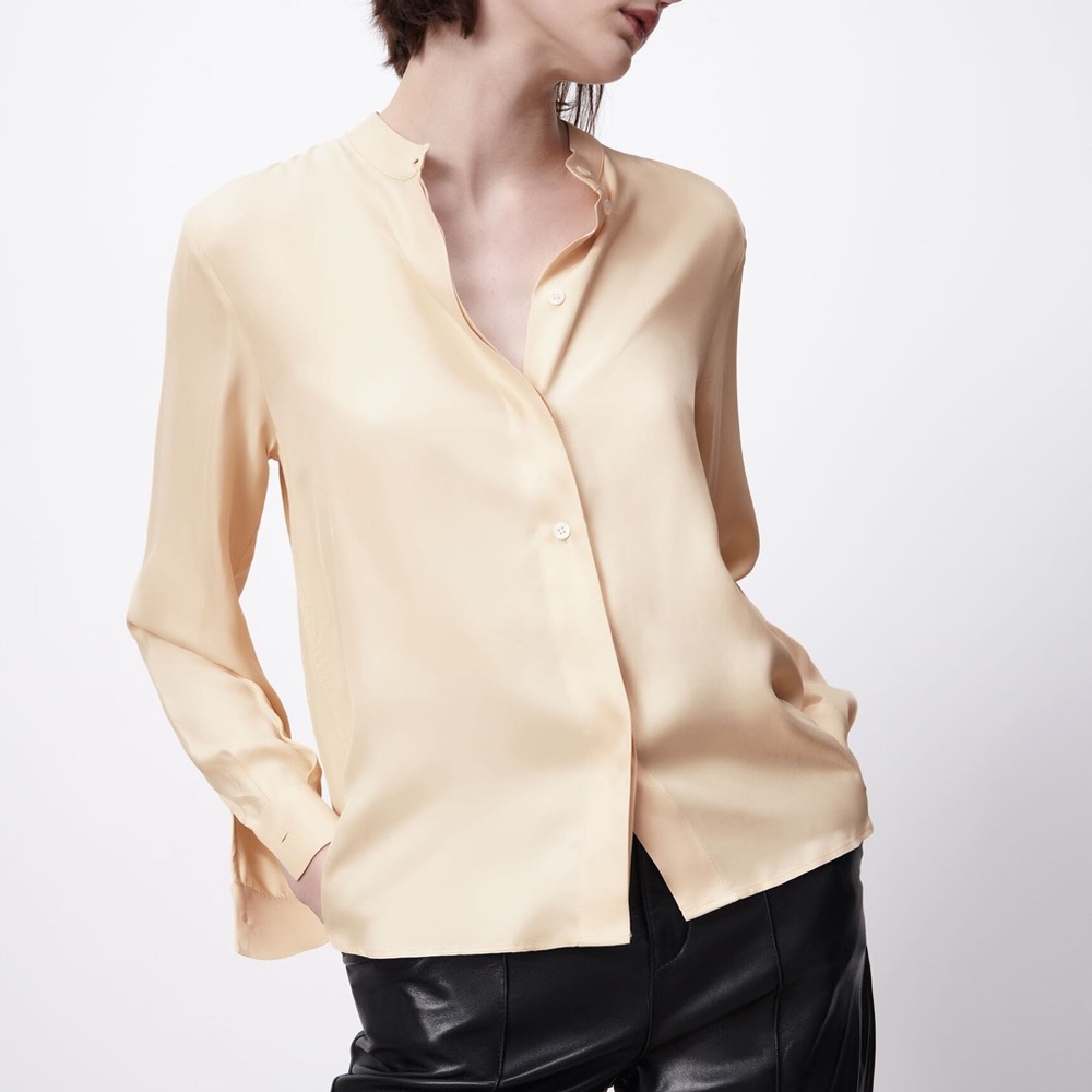 ZARA Ecru Cream Silk Effect Button Down Blouse Shirt